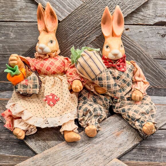 Pair of Vintage Anthropomorphic Mr and Mrs Easter Bunny-Bendable Soft Bodies - Picture 5 of 9